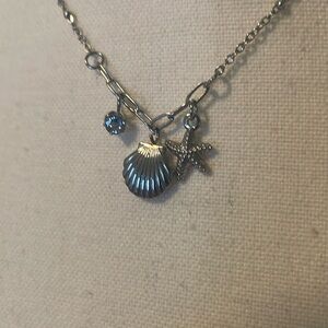 Necklace, beach theme, stainless steel